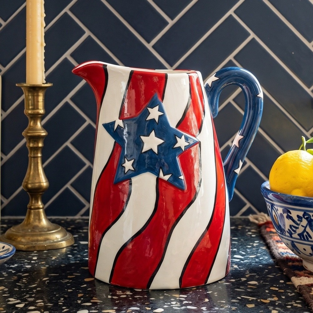 Fitz and Floyd Freedom Fest Patriotic American Flag Ceramic Pitcher Eclectic